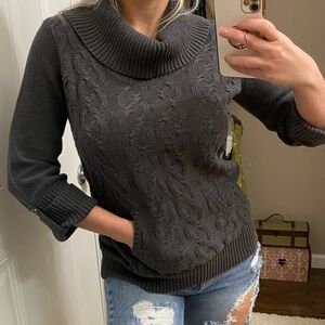 Style & Co grey cowl neck 1/4 sleeve knit sweater size small